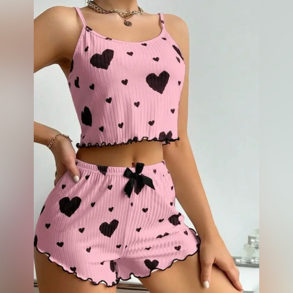 Pink Heart Print Two-Piece Set Pajama Size Med